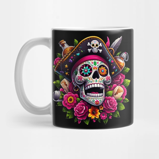 Sugar Skull Art - Swashbuckling Pirate Skull by ImaginativeInkPOD